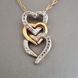 VTG PAJ BB Triple Heart Necklace Gold‎ Tone Silver Tone Classic and Romantic